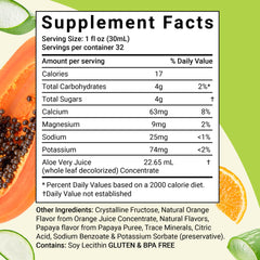 Aloe Life orange papaya flavor bottle close-up suggests a tasty daily energy boost.