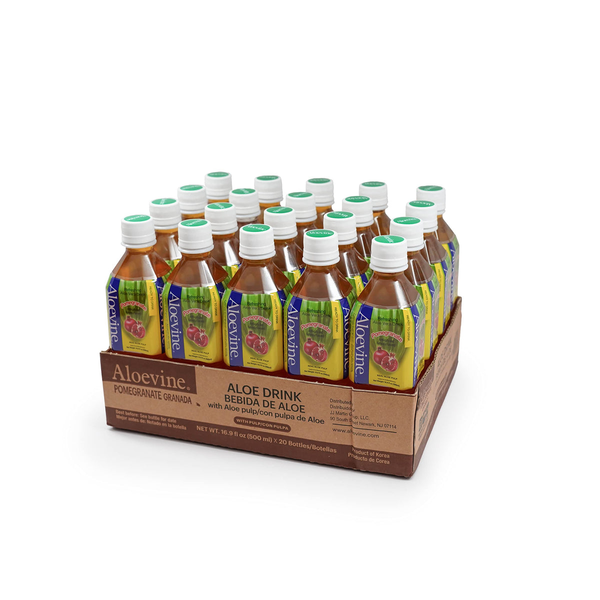 Aloevine Pomegranate Drink bottle with real aloe chunks for refreshing hydration