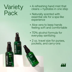 ALOH Peppermint Eucalyptus spray bottle offers a refreshing, fast-drying hand cleanse.