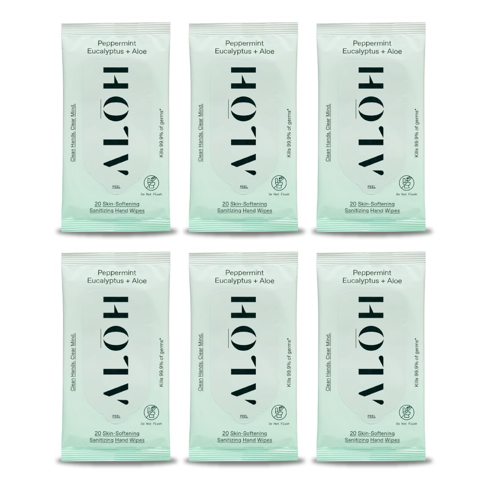 ALŌH Peppermint Eucalyptus wipes pack front for on-the-go cleansing.