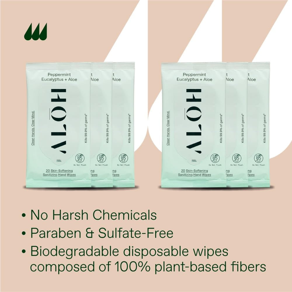 ALŌH Peppermint Eucalyptus wipes travel case open for gym bag.