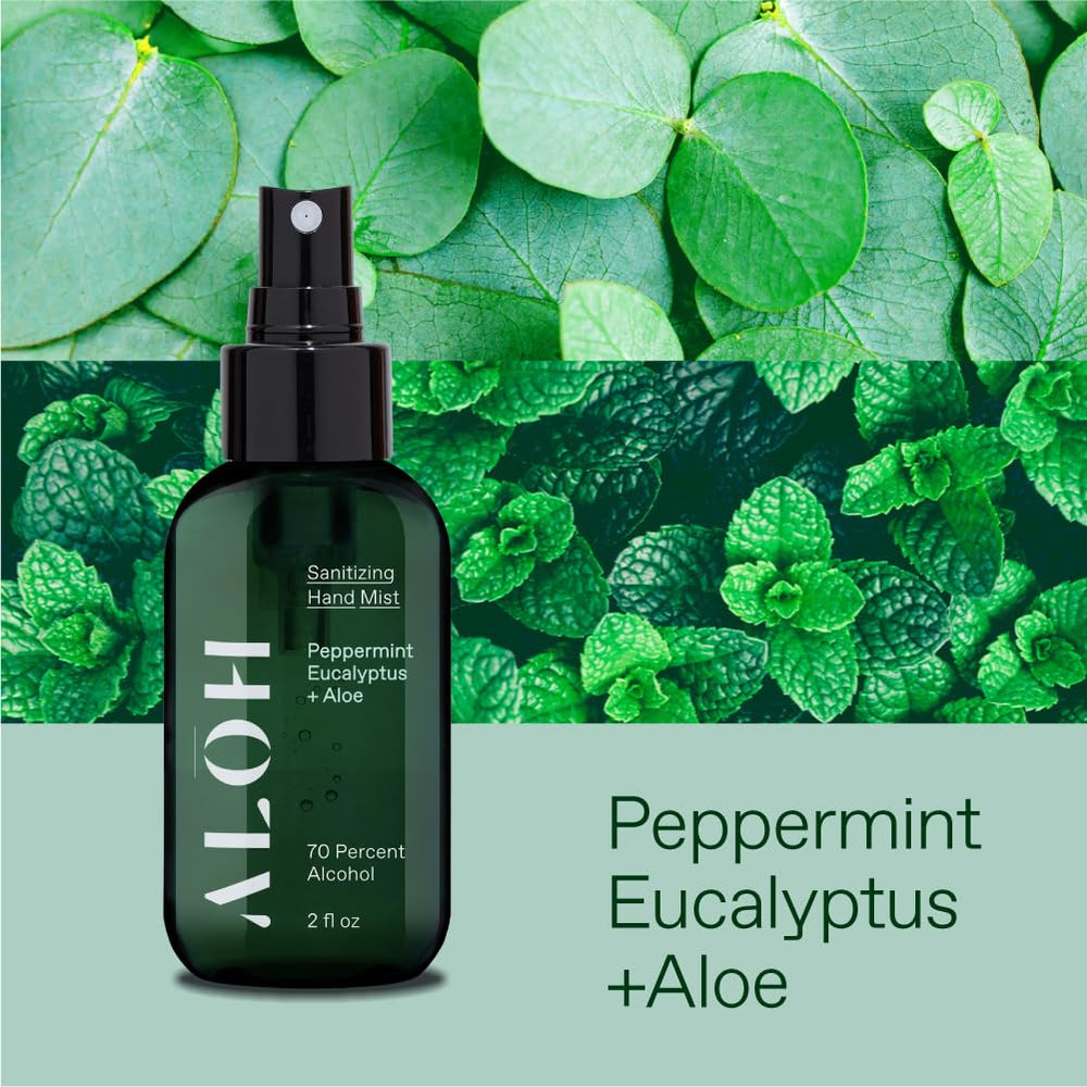 ALŌH Sanitizing Hand Mist spray nozzle close-up, easy to apply