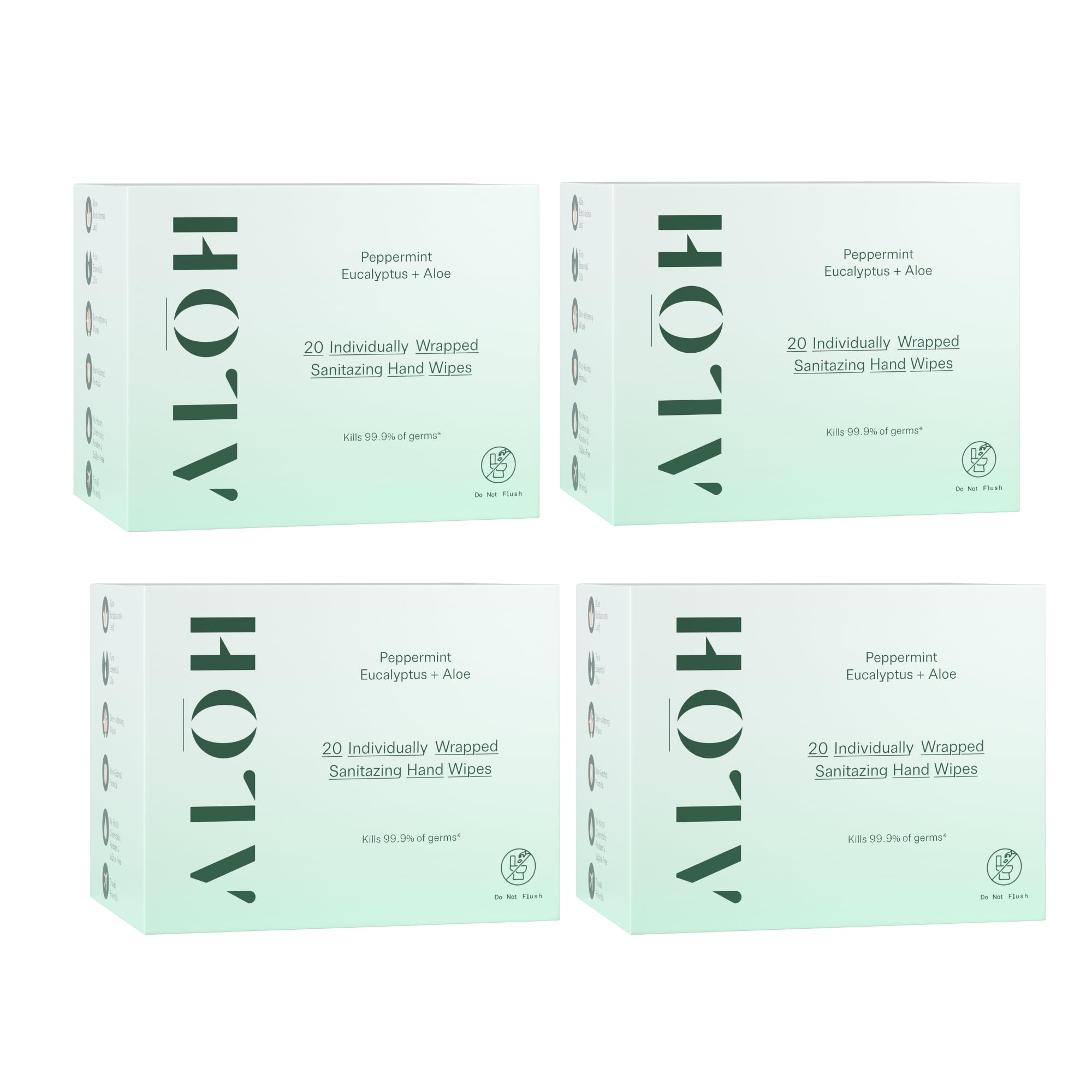 ALOH Skin Softening Hand Wipes Peppermint Eucalyptus pack front for quick refreshing cleansing on the go.