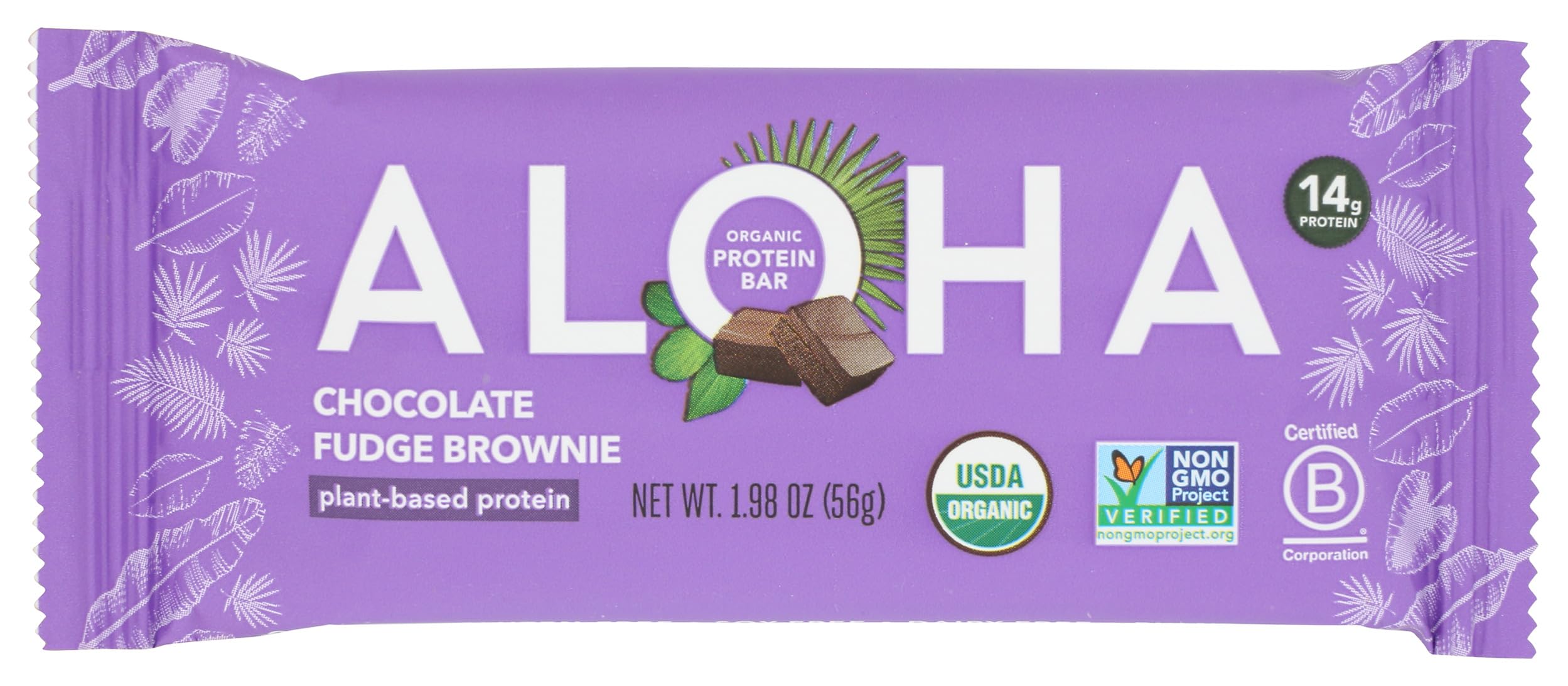 ALOHA chocolate fudge brownie bar pack-12, plant-based snack for sustained energy.