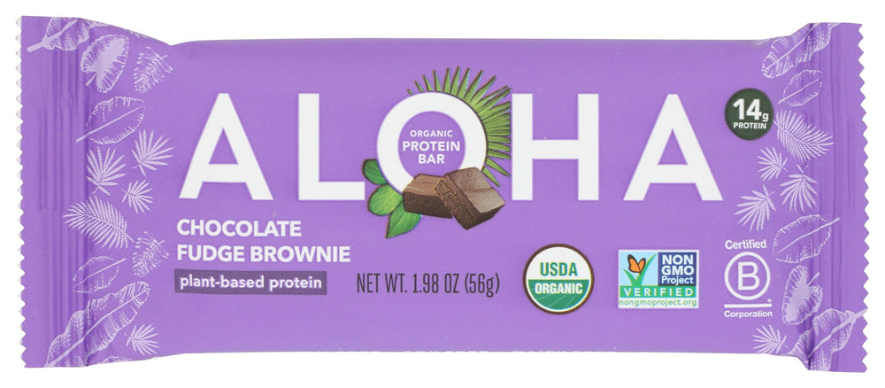 ALOHA chocolate fudge brownie bar pack-12, plant-based snack for sustained energy.