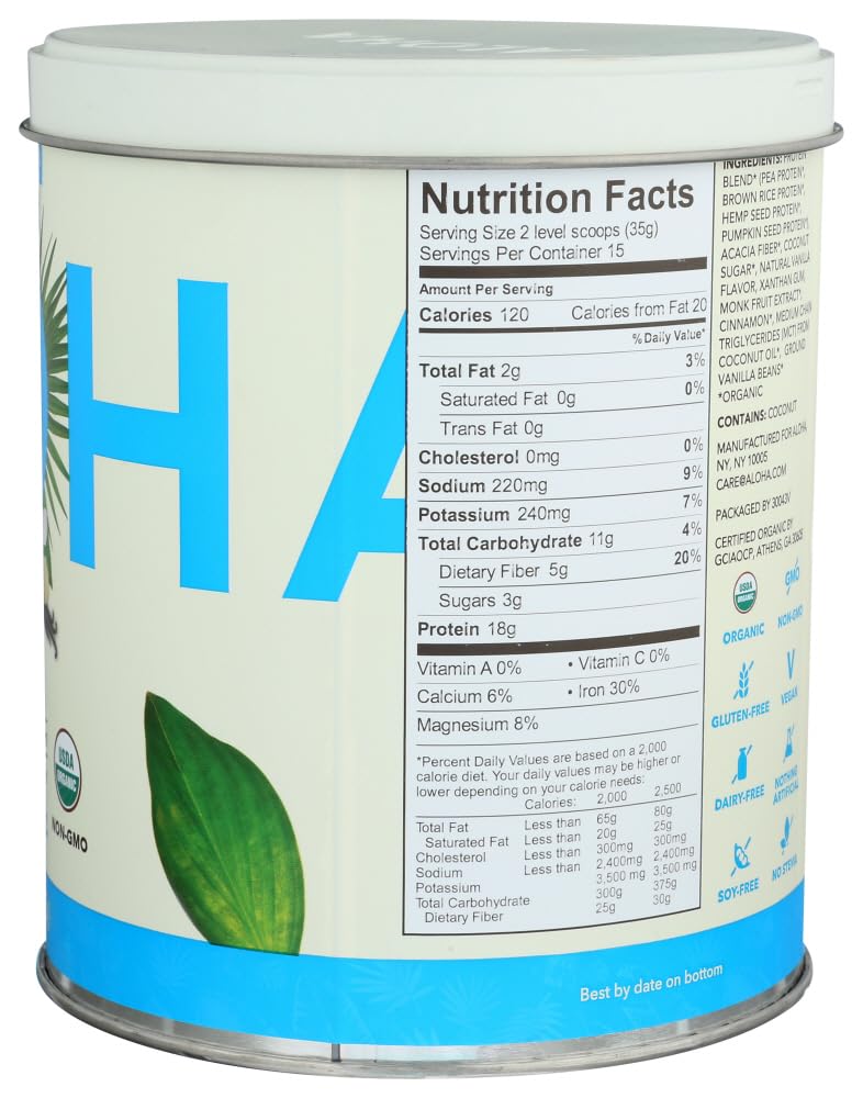 ALOHA Vanilla Plant-Based Protein Powder scoop with oats and berries for a balanced breakfast