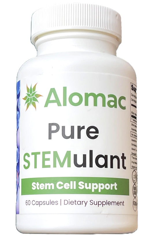 Alomac Pure STEMulant capsule close-up highlighting 300 mg dose for recovery support
