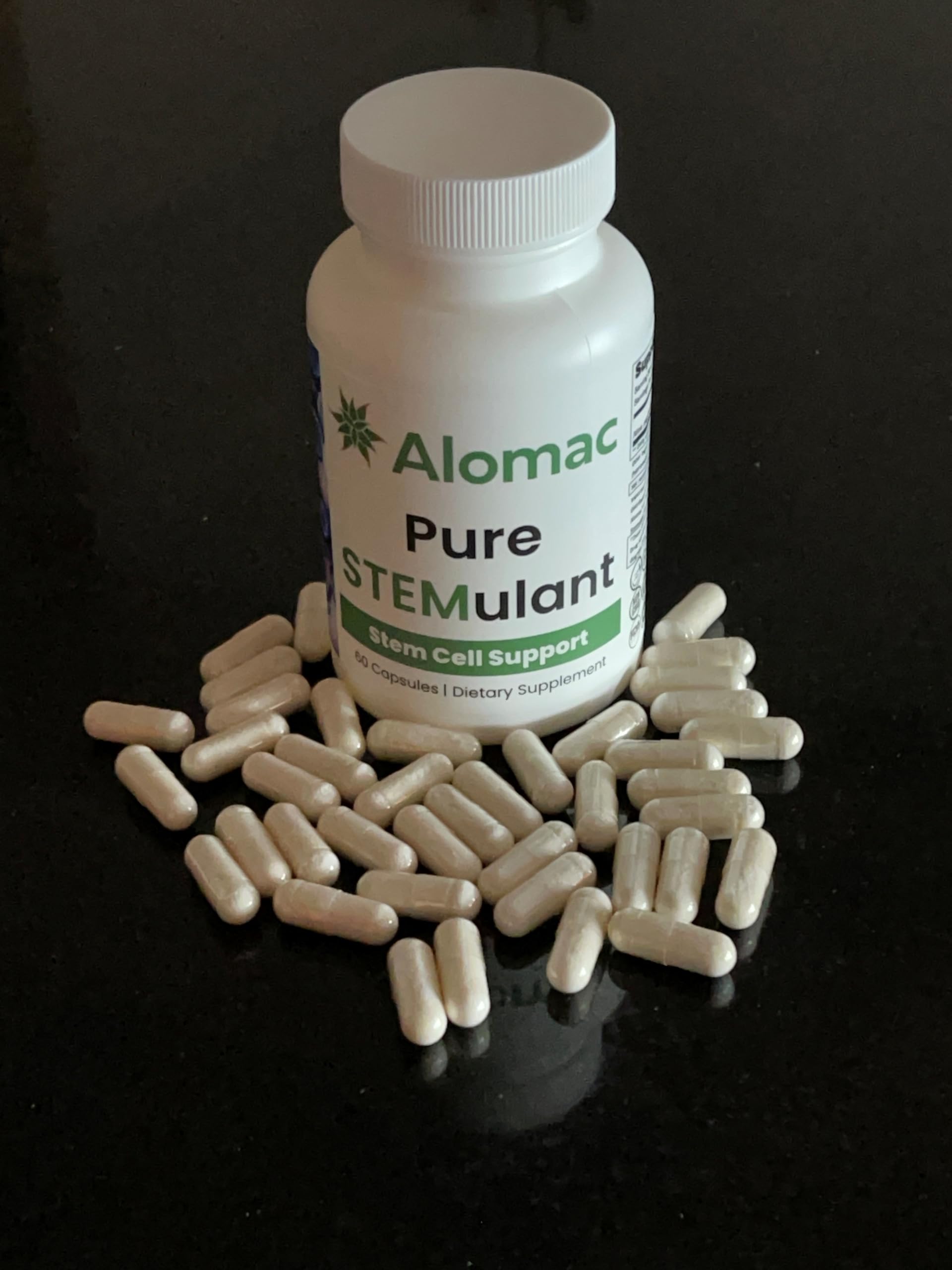 Alomac Pure STEMulant label close-up noting allergen-free formula