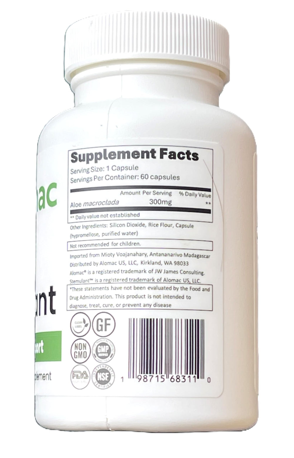 Alomac Pure STEMulant powder with scoop and Madagascar origin