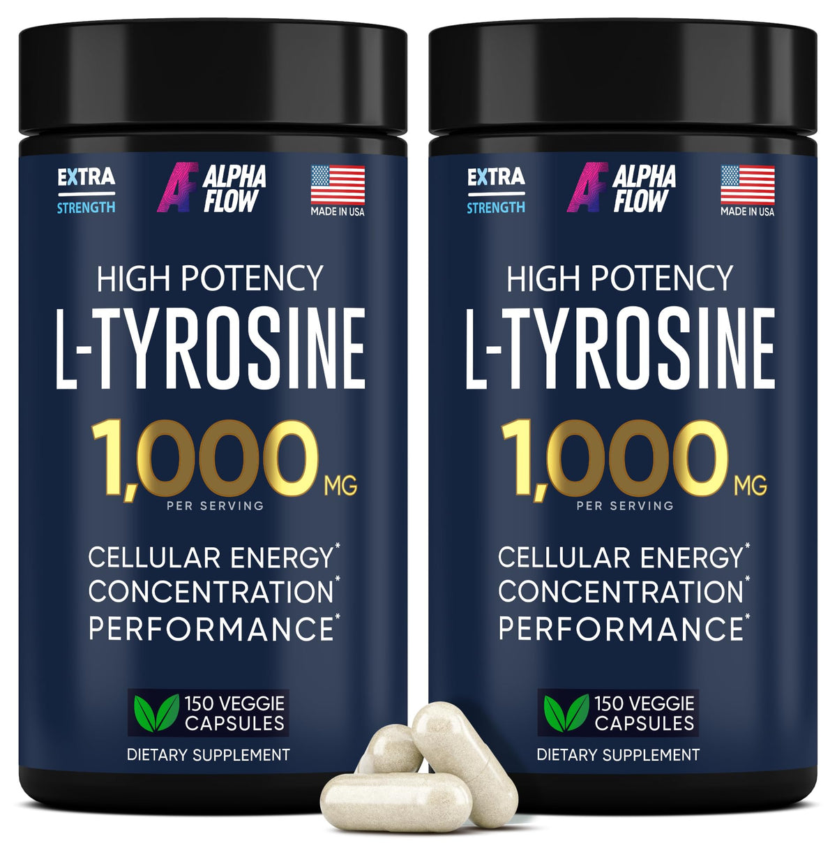 Alpha Flow L-Tyrosine 1000mg bottle cap showing a secure seal for daily focus