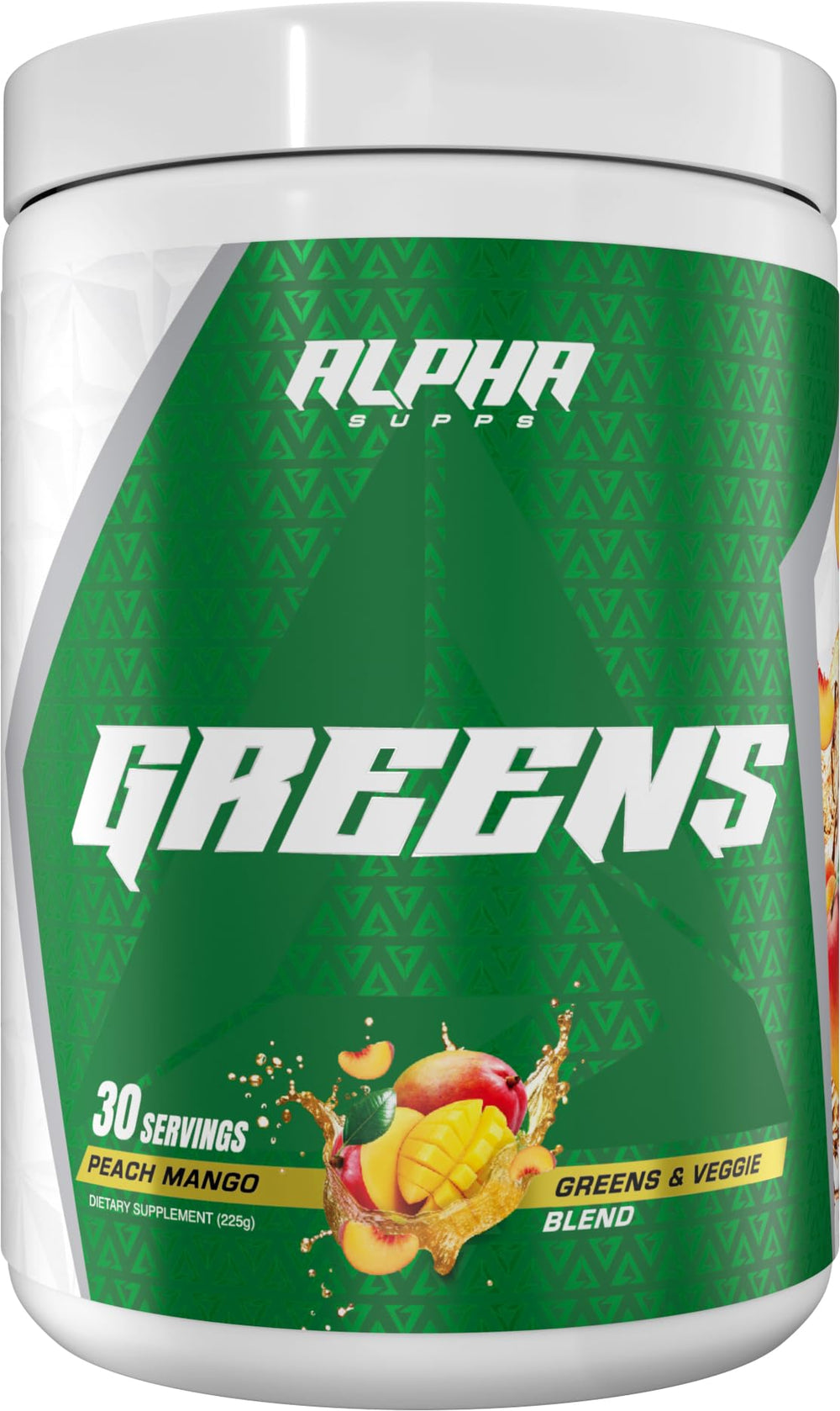 Daily-use setup with Alpha Greens emphasizes prebiotic and probiotic digestive support.