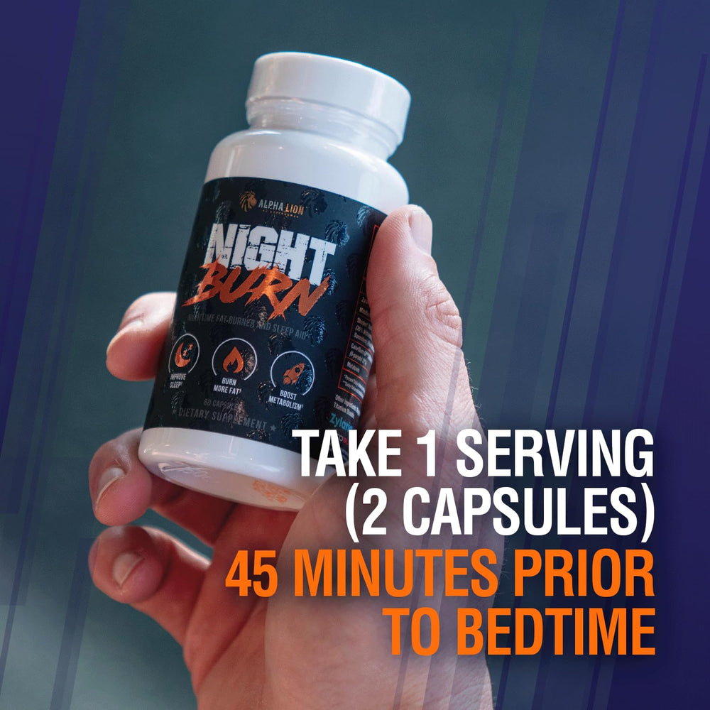 ALPHA LION Night Burn bedside setup implying calm sleep support.