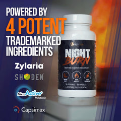 ALPHA LION Night Burn box packaging on a home shelf for easy nightly use.