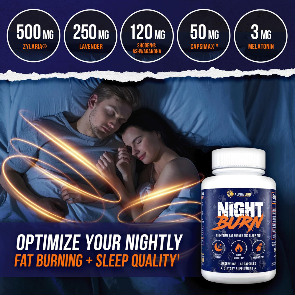 ALPHA LION Night Burn night-time routine scene suggesting relaxation and focus.