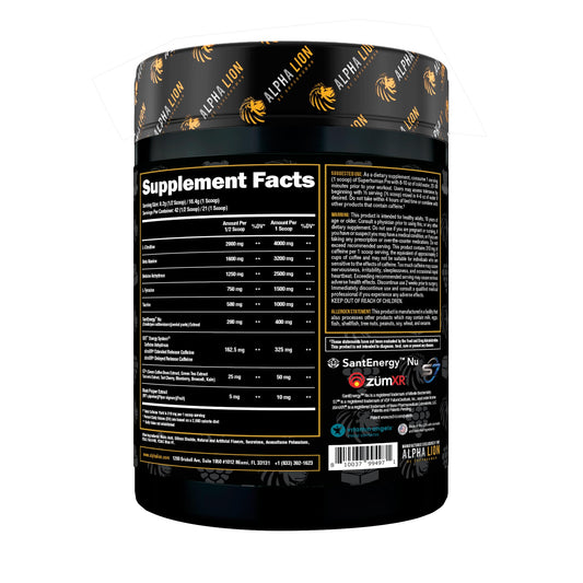 ALPHA LION pre-workout powder scoop demonstrates correct serving size for consistency.