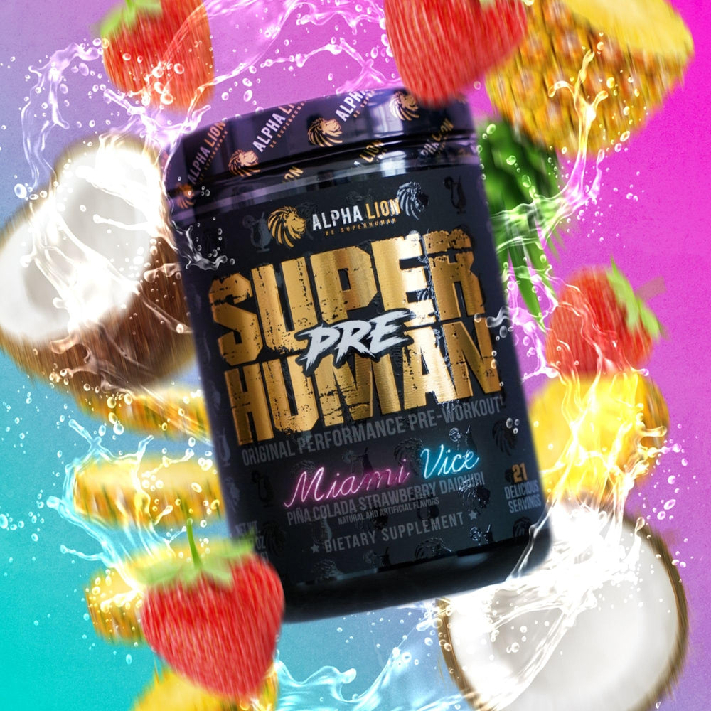 Athlete using ALPHA LION pre-workout powder before training session.