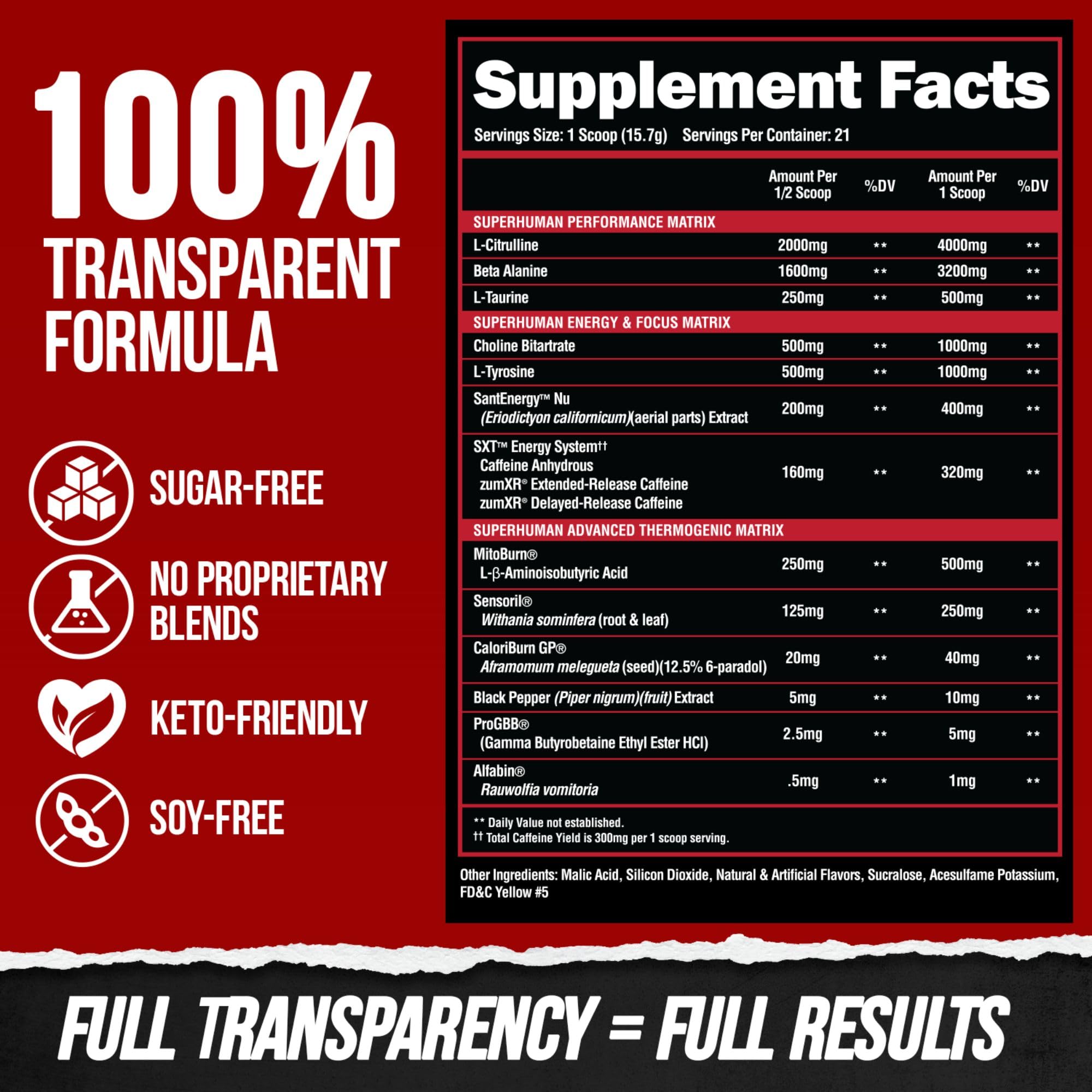 ALPHA LION Superhuman Burn 21 servings tub shows value
