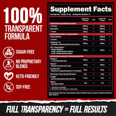 ALPHA LION Superhuman Burn 21 servings tub shows value