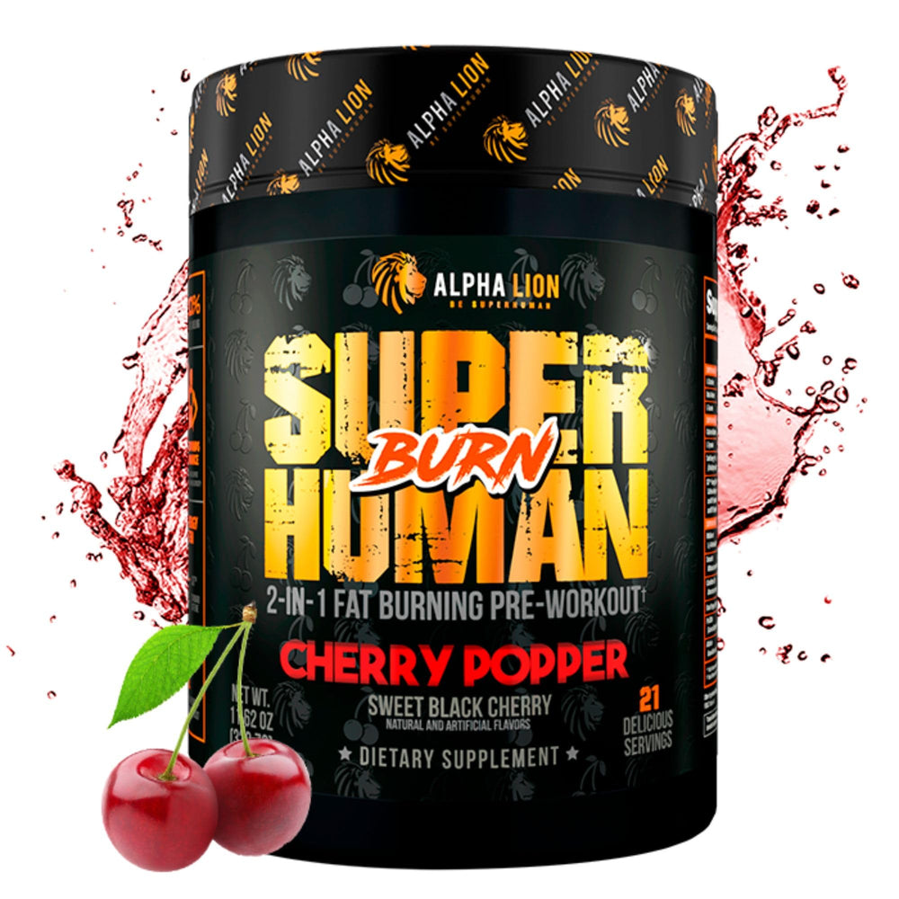 ALPHA LION Superhuman Burn bottle and pour for easy pre-workout dosing