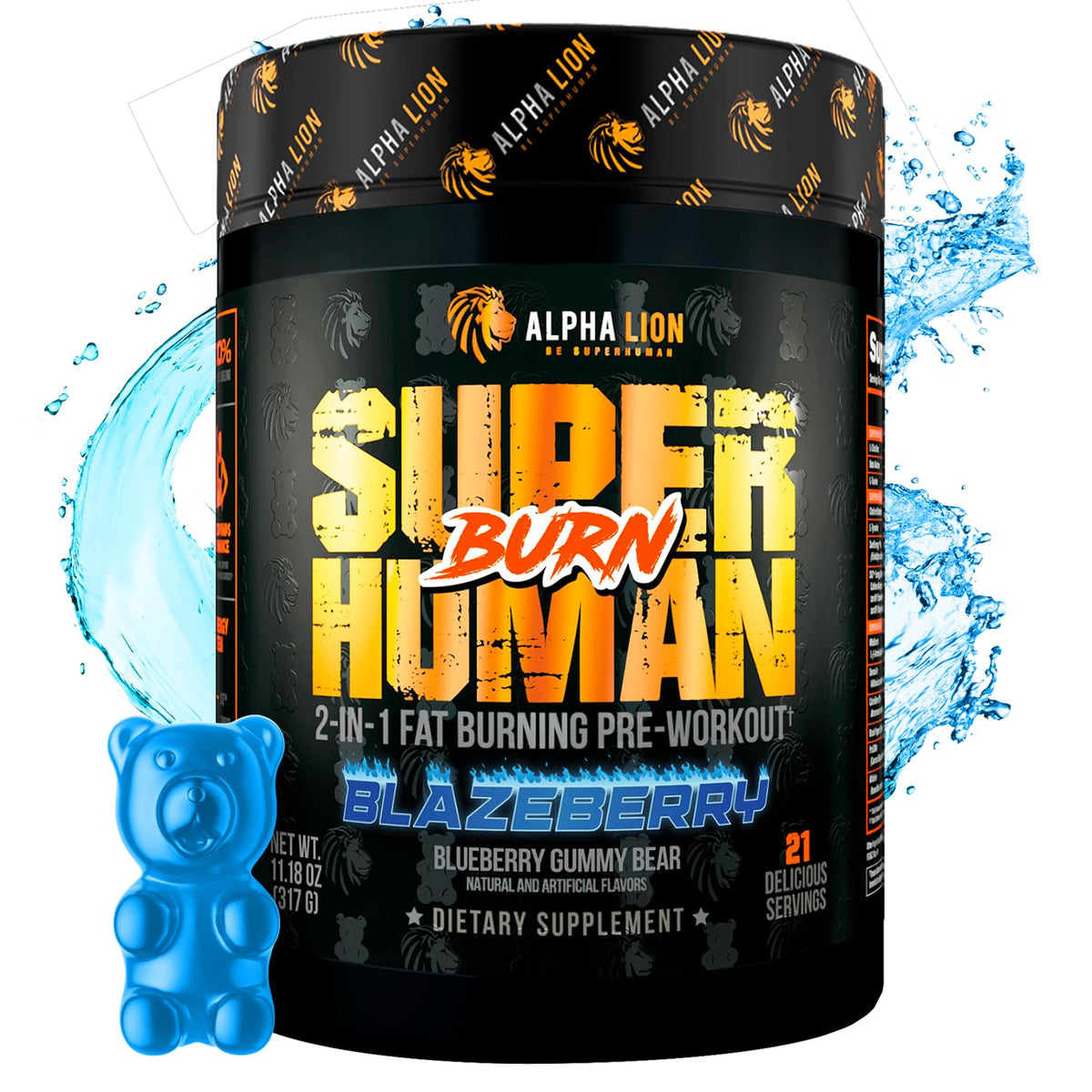 ALPHA LION Superhuman Burn bottle front view for metabolism boost.