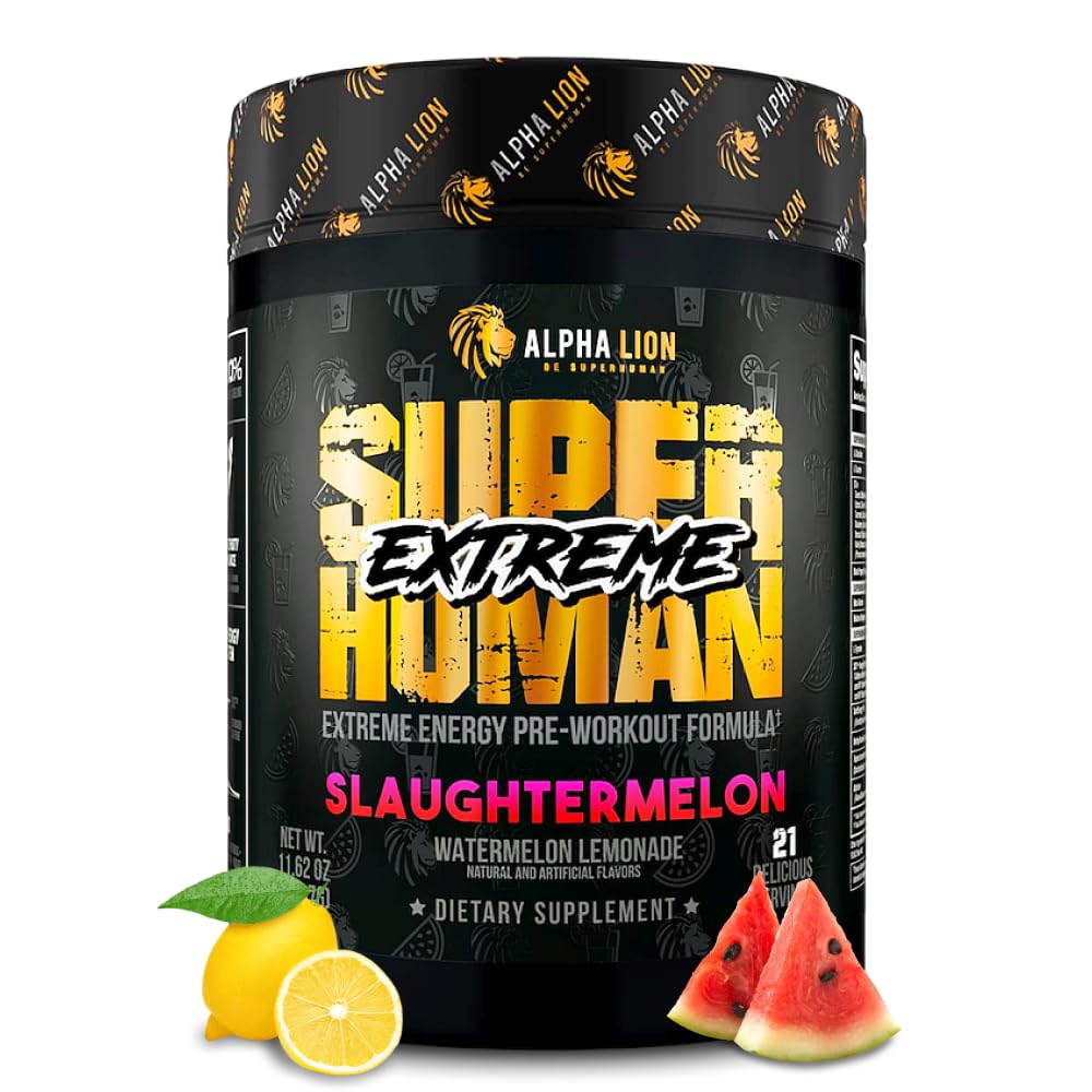 ALPHA LION Superhuman Extreme bottle in Slaughtermelon flavor for intense workouts.