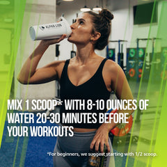 ALPHA LION Superhuman Extreme caffeine matrix graphic emphasizes sustained energy.
