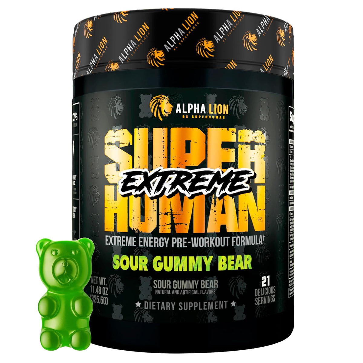ALPHA LION Superhuman Extreme tub front for a high-stim pre-workout option.