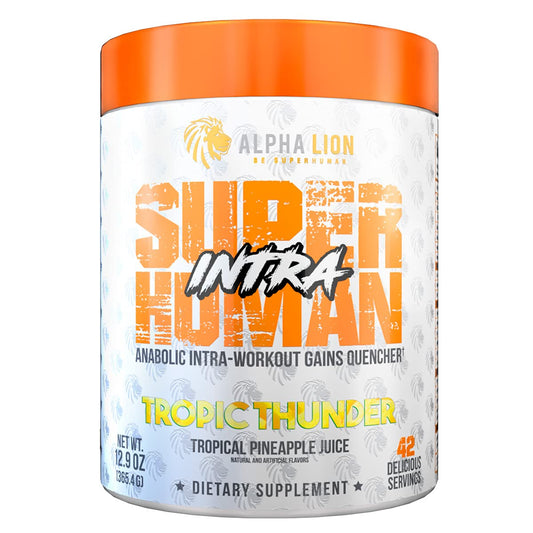 ALPHA LION Superhuman Intra powder in a shaker for optimized hydration and endurance.