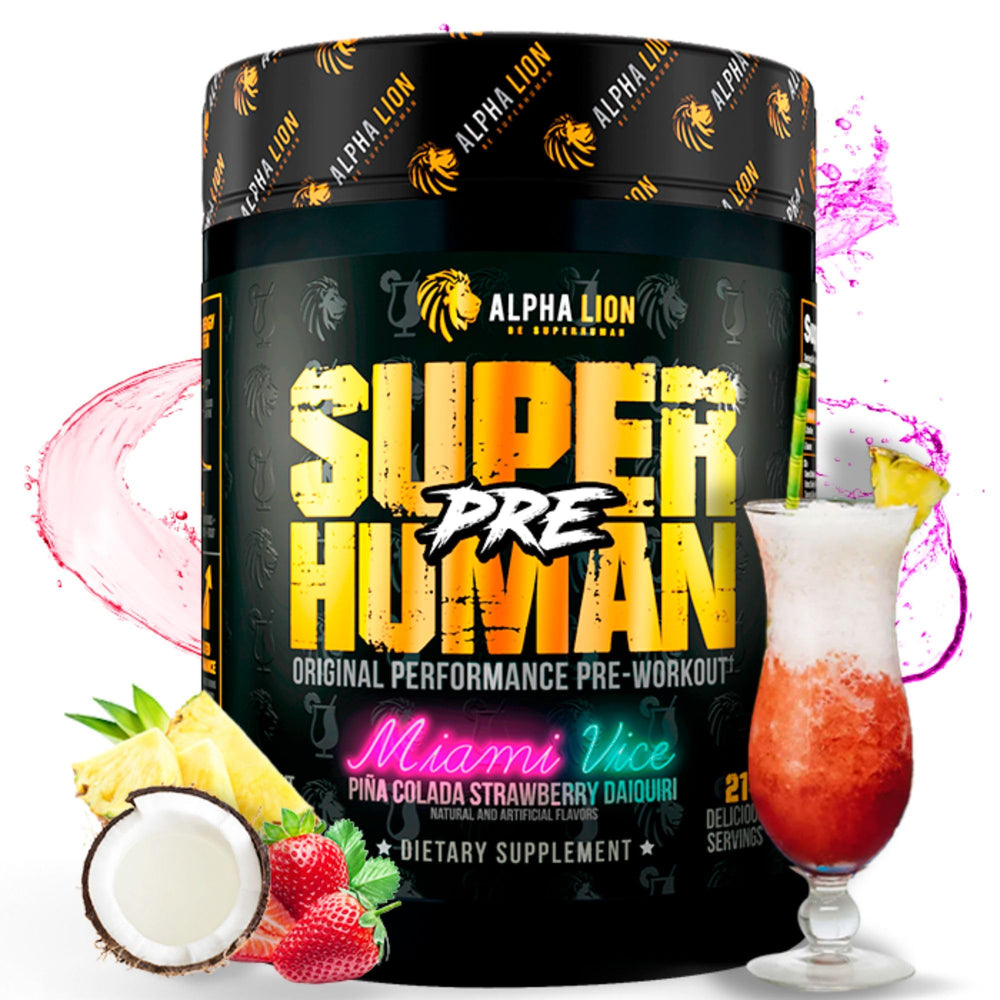 ALPHA LION Superhuman pre-workout bottle showcases premium packaging for daily training.