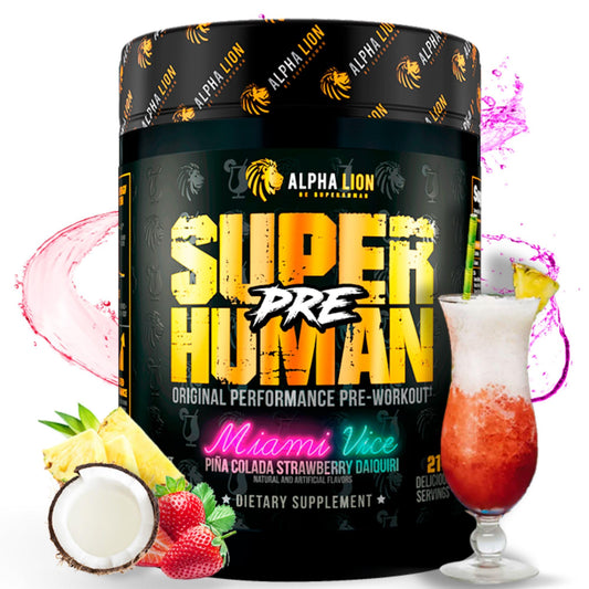 ALPHA LION Superhuman pre-workout bottle showcases premium packaging for daily training.