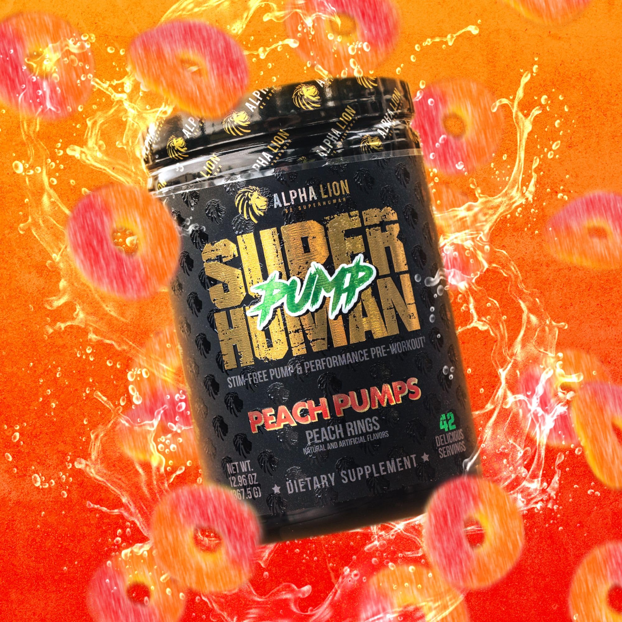 ALPHA LION Superhuman Pump packaging front conveys premium stimulant-free option