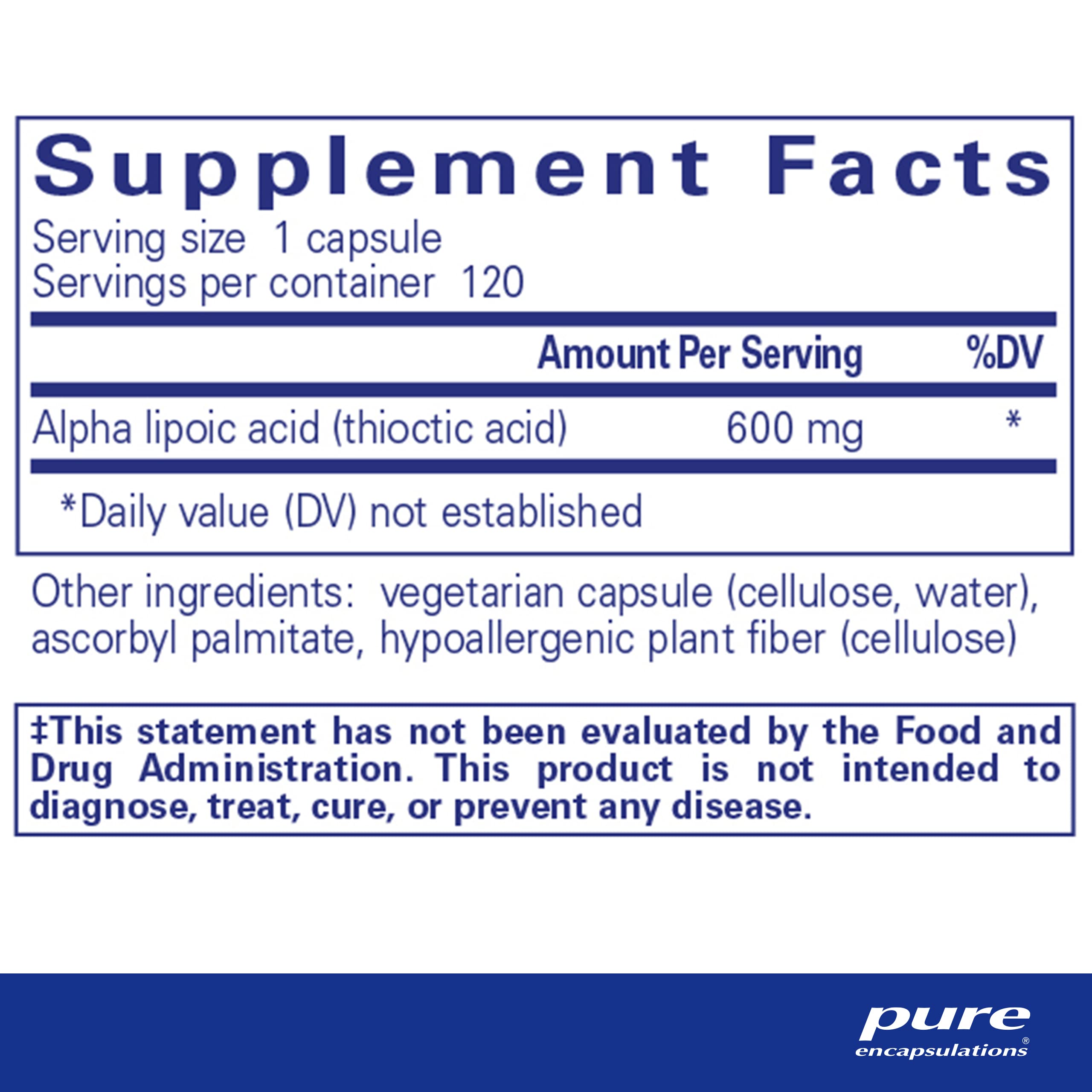 Alpha Lipoic Acid 600mg capsules closeup highlighting compact, easy-to-take capsules for nerve health.