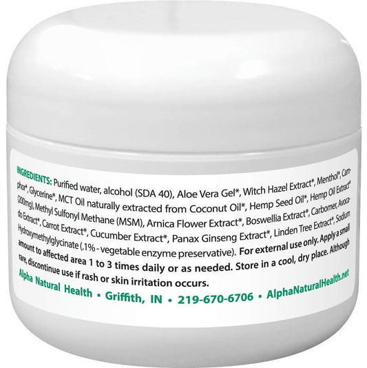 Alpha Natural Health HempRelieve Original cream application image shows soothing texture for targeted relief
