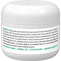 Alpha Natural Health HempRelieve Original cream application image shows soothing texture for targeted relief