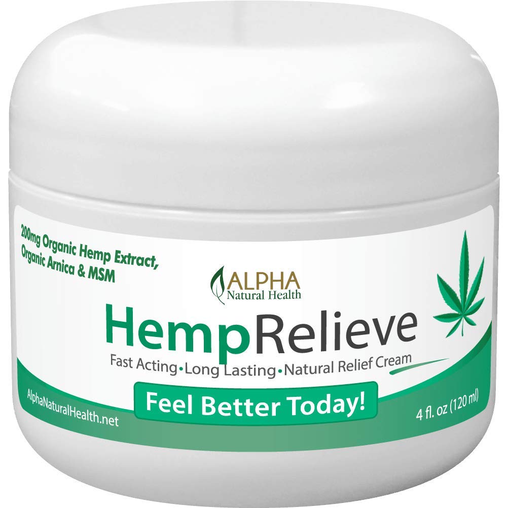 Alpha Natural Health HempRelieve Original cream bottle highlighting organic hemp extract for daily comfort