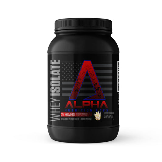 Alpha Nutrition Labs Banana Whey Isolate bottle pour for a quick protein boost