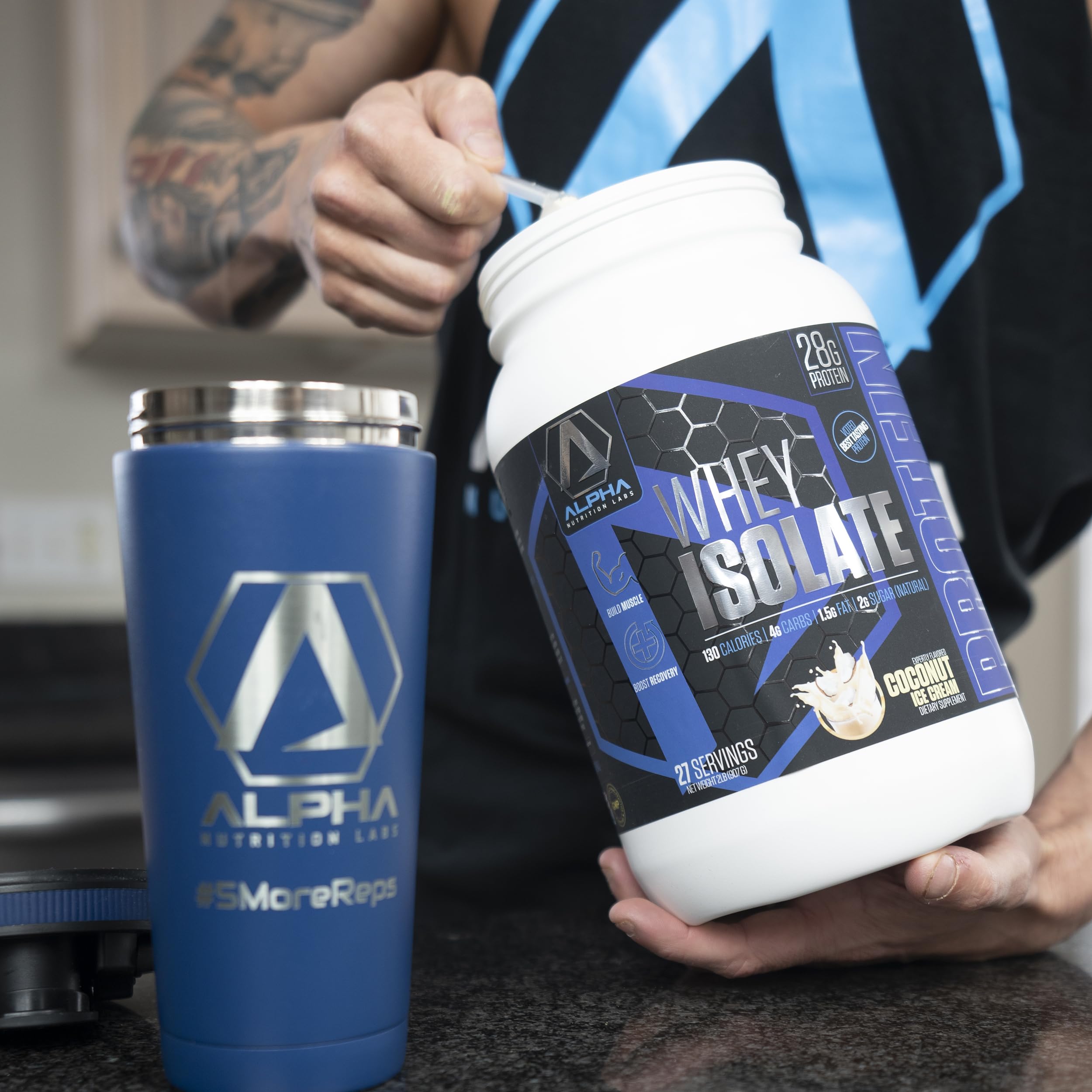 Alpha Nutrition Labs nutrition facts panel notes 102 calories and 4g carbs.