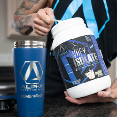 Alpha Nutrition Labs nutrition facts panel notes 102 calories and 4g carbs.