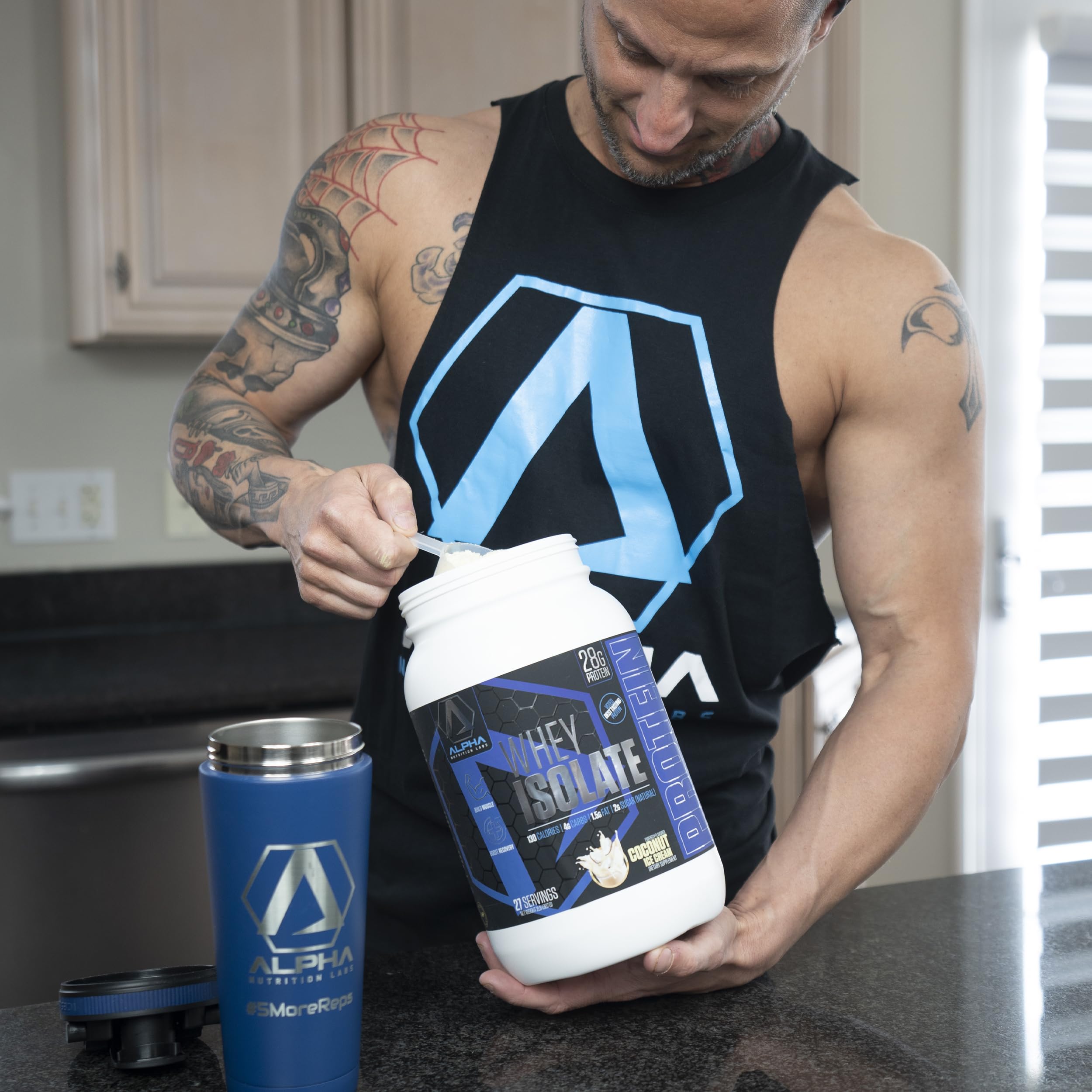 Alpha Nutrition Labs serving with spoon suggests tasty protein snack.