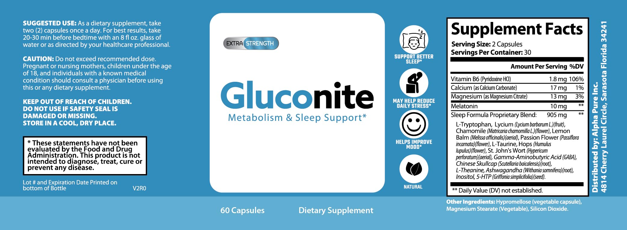 Alpha Pure Gluconite made-in-USA badge underscores quality.