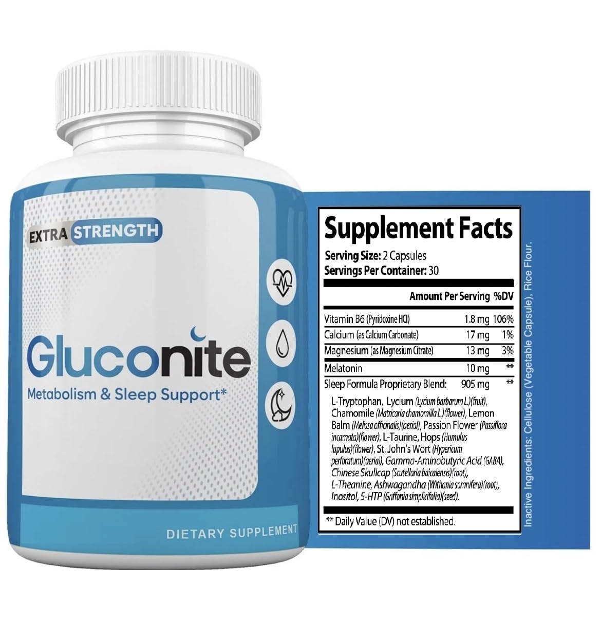 Alpha Pure Gluconite night routine image implies pre-bed support.