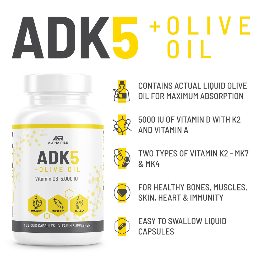 Alpha Rise ADK capsule closeup highlighting easy-to-swallow capsules with D3 and K2