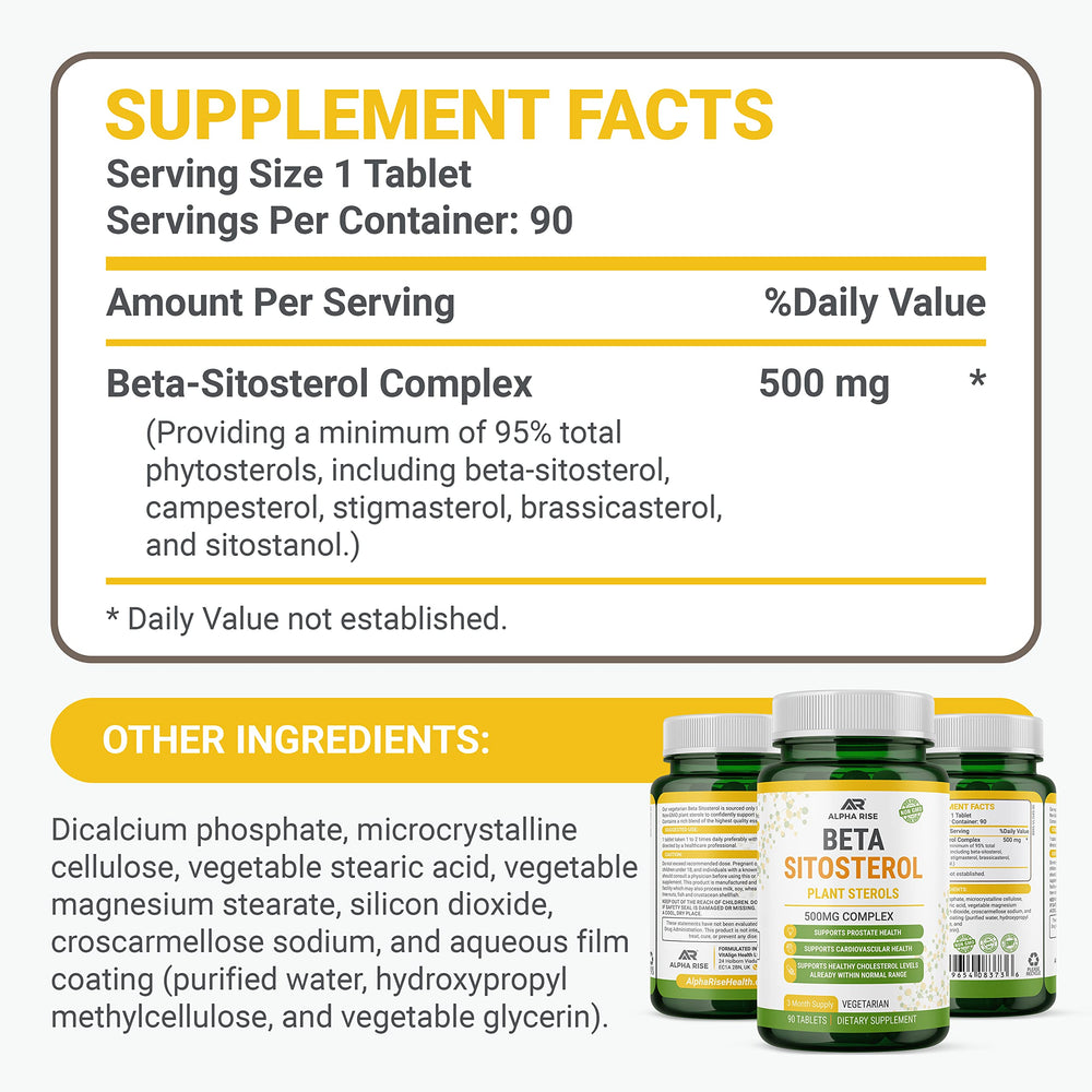 ALPHA RISE Beta Sitosterol packaging highlighting a 90-tablet supply