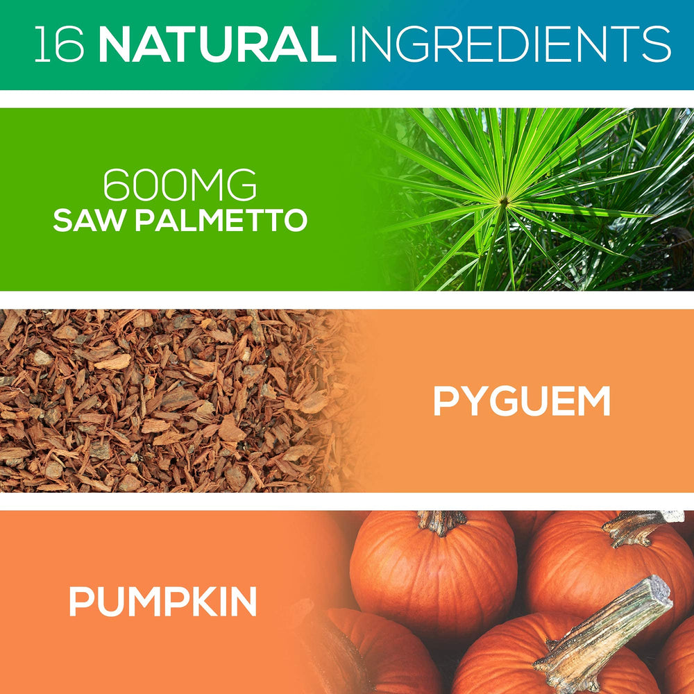 ALPHA RISE label detail highlighting 600 mg saw palmetto and 300 mg pygeum