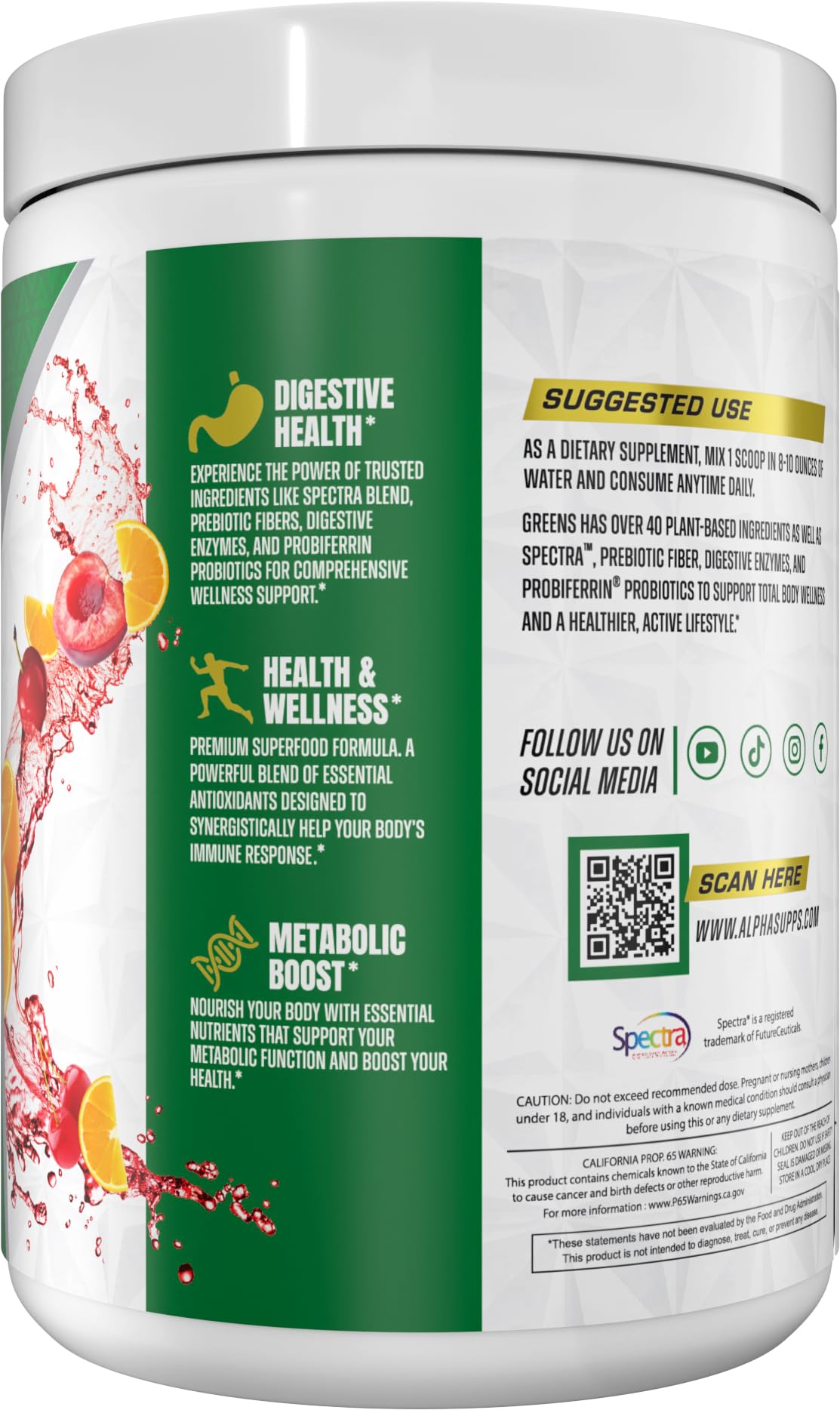Alpha Supps Alpha Greens digestive enzymes shown for better comfort after meals.