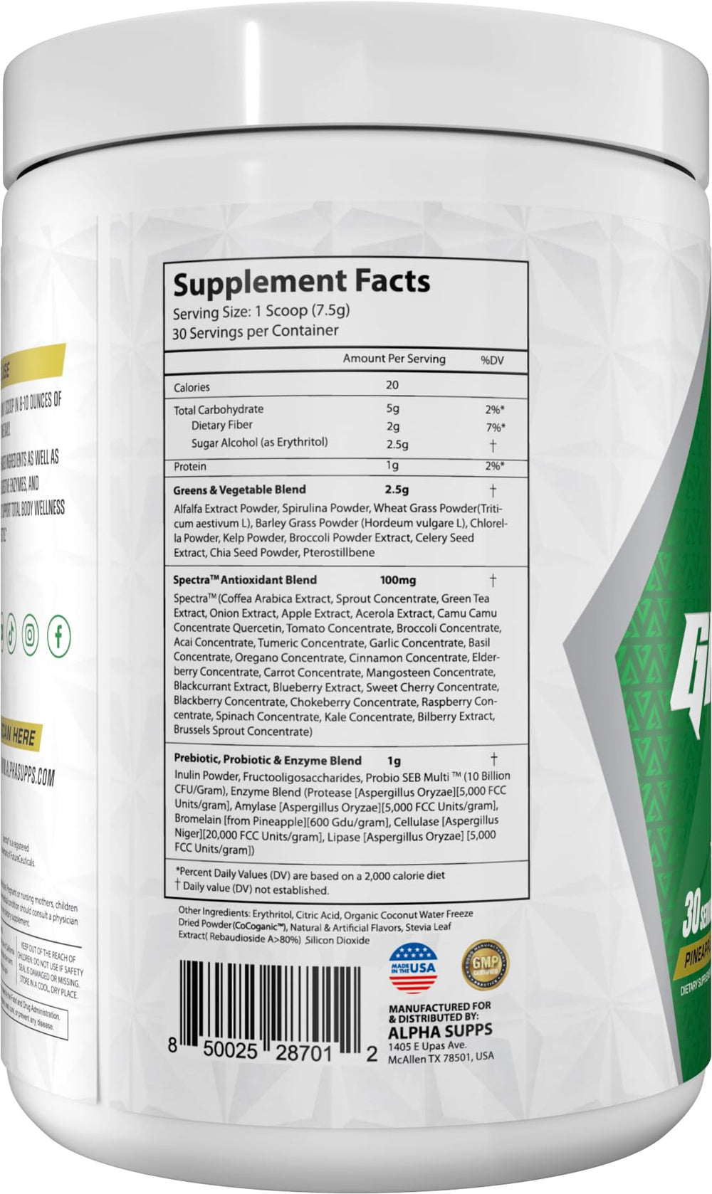 Alpha Supps Alpha Greens Pineapple scoop ready for convenient serving
