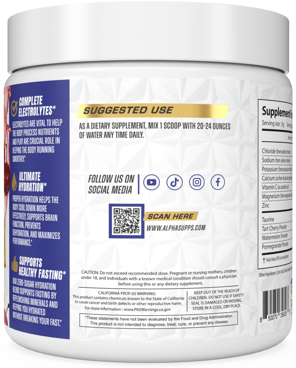 Glass shows Alpha Lytes Tropical Cherry drink dissolving to replenish essential electrolytes.