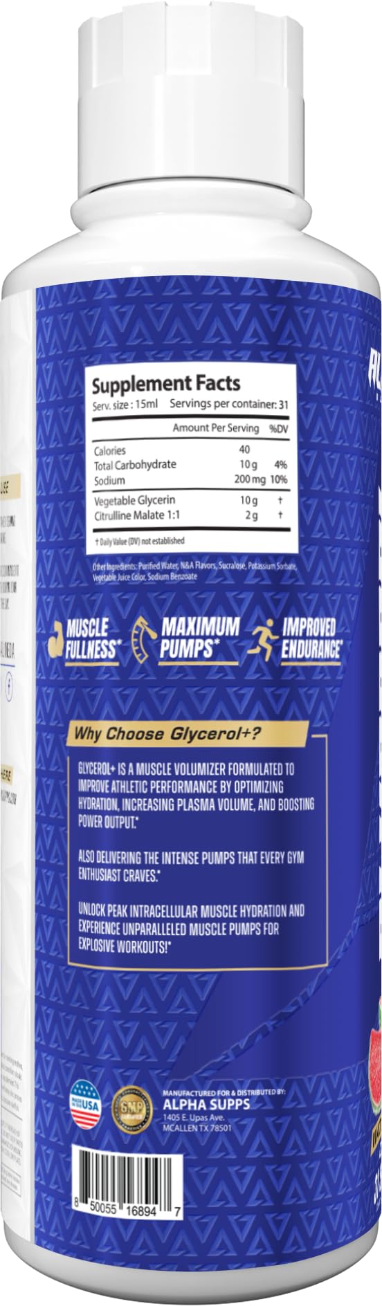 Alpha Supps Glycerol+ bottle cap and seal for freshness