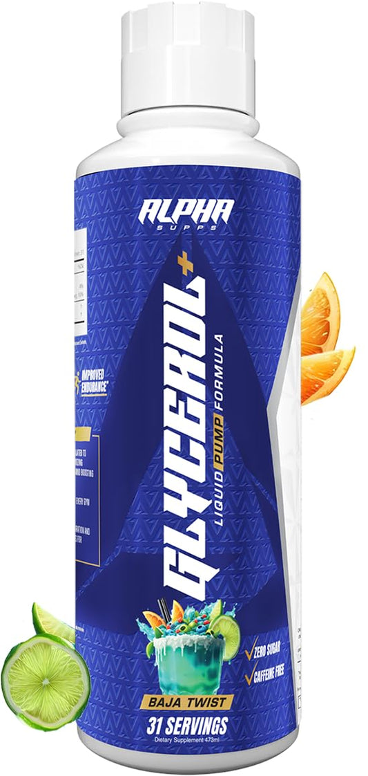 Alpha Supps Glycerol+ bottle demonstrating hydration-focused pump during a workout