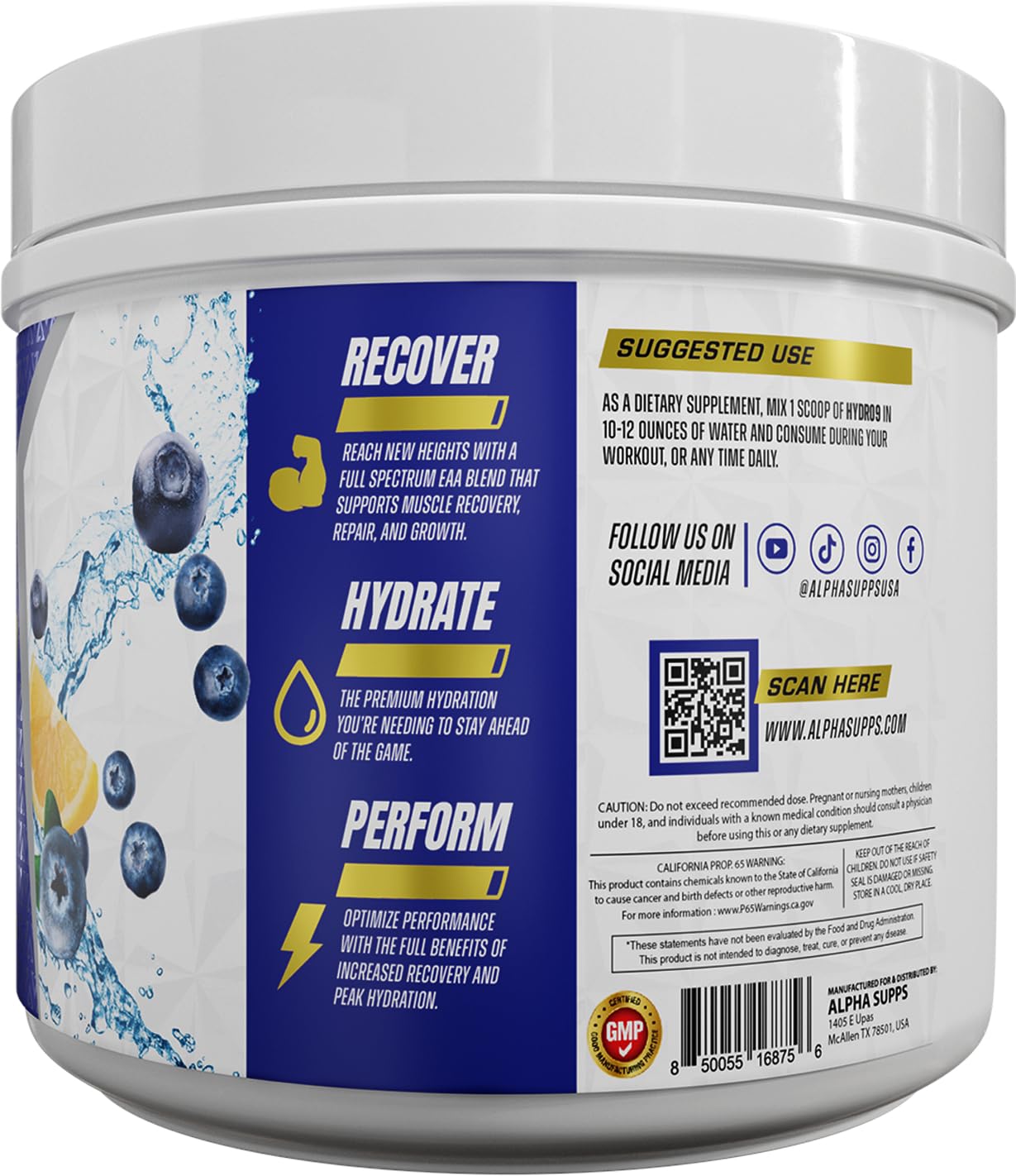 Alpha Supps Hydro 9 amino acids hydration glass demonstrates flavorful hydration